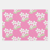 GRÜNE PINK WHITE DAISY BLUME & POLKA DOTS GESCHENKPAPIER SET (Vorderseite)