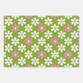 GRÜNE PINK WHITE DAISY BLUME & STREIFEN GESCHENKPAPIER SET (Vorderseite)