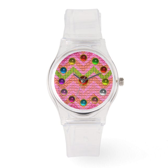 GRÜNE PINKCHEVRONEN UND FARBHAFTE GEMSTONEN ARMBANDUHR (Vorderseite)