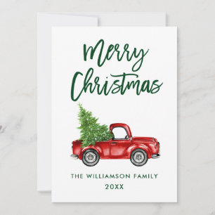 Grüne Pinsel Schrift Vintage-LKW-Weihnachtsbaum Feiertagskarte