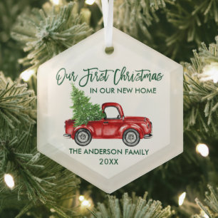 Grüne Pinsel Schrift Weihnachten Neues Zuhause Rot Ornament Aus Glas