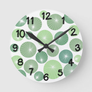 Grüne Pinwheels der 50er Jahre Runde Wanduhr
