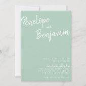 Grüne Pistachio Hochzeit mit moderner Schrift Einladung (Vorderseite)