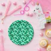 Grüne Pixel-Geschenkkarte, Minecraft inspirierter  Pappteller (Party)