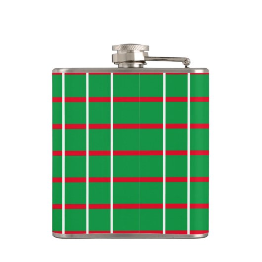 Grüne Plätze mit roten und weißen Linien, ummantel Flachmann (Rückseite)