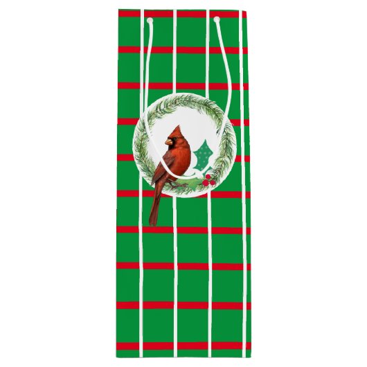 Grüne Plätze mit roten und weißen Linien Weinbeute Geschenktüte Für Weinflaschen (Vorderseite)