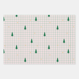 Grüne Plätze mit Weihnachtsbäumen auf Weiß Geschenkpapier Set