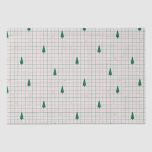 Grüne Plätze mit Weihnachtsbäumen auf Weiß Seidenpapier