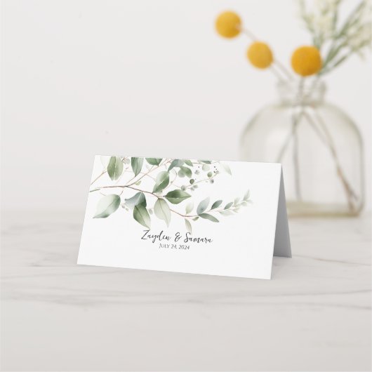 Grüne Platzkarten mit eleganter Kalligraphie (Rückseite)