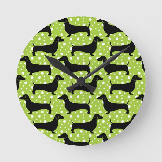 Grüne Polka-Dackeln Runde Wanduhr (Vorderseite)
