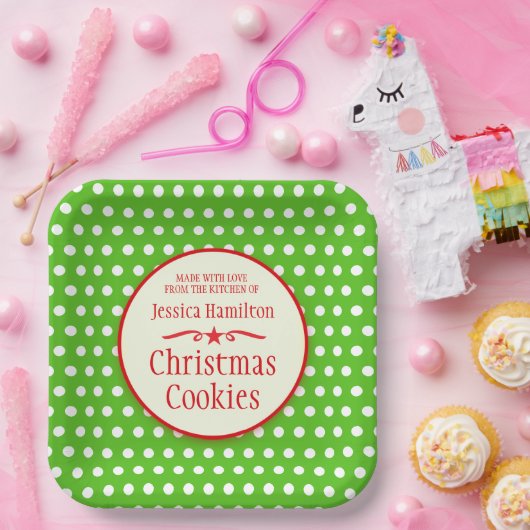 Grüne Polka docht Keks Tauschgeschenk Pappteller (Party)