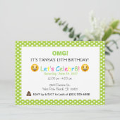 Grüne Polka dot emoji Geburtshaus einladen Einladung (Stehend Vorderseite)