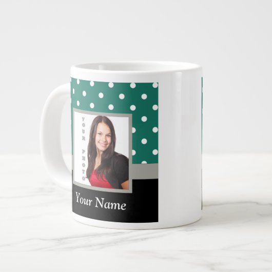 Grüne Polka-Dot-Vorlage Jumbo-Tasse (Vorderseite Links)