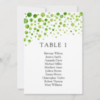 Grüne Polka dotiert Sitzkarte. Hochzeitstisch