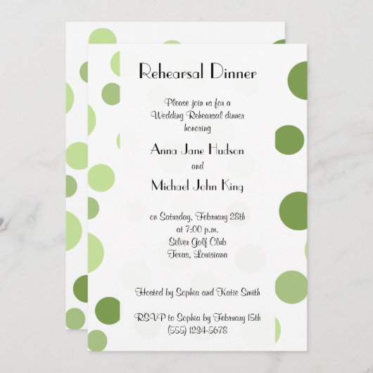 Grüne Polka Dots, Dots, Rehearsal Diner Einladung (Vorne/Hinten)