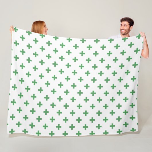 Grüne Polka kreuzt auf Weiß Fleecedecke (Beispiel)