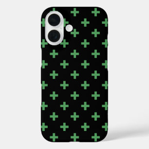 Grüne Polka kreuzt schwarz iPhone 16 Hülle