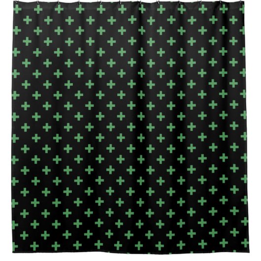Grüne Polka kreuzt schwarz Duschvorhang (Vorderseite)