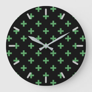 Grüne Polka kreuzt schwarz Große Wanduhr