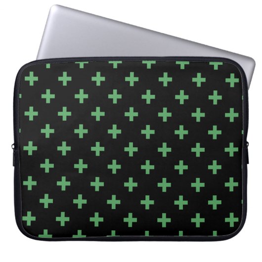 Grüne Polka kreuzt schwarz Laptopschutzhülle (Vorderseite)