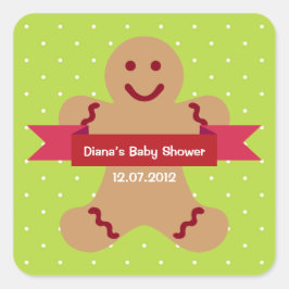 Grüne Polka Lebkuchen Mann Band Babydusche Anhänge Quadratischer Aufkleber