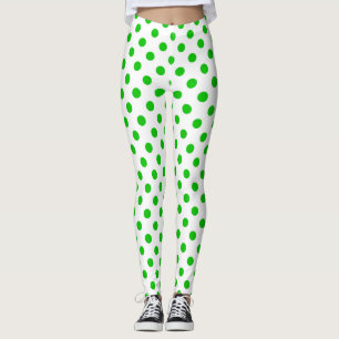Grüne Polka-Punkte mit weißem Hintergrund Leggings