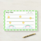 Grüne Polka-Punkte, niedliche Sterne & Regenbogen Post-it Klebezettel (Auf Schreibtisch)