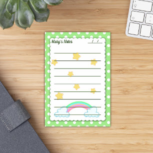 Grüne Polka-Punkte, niedliche Sterne & Regenbogen Post-it Klebezettel