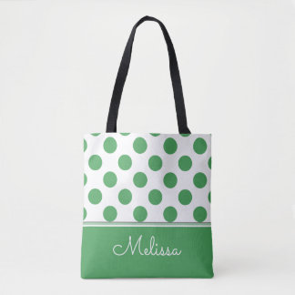 Grüne Polka-Punkte| Personalisiert Tasche