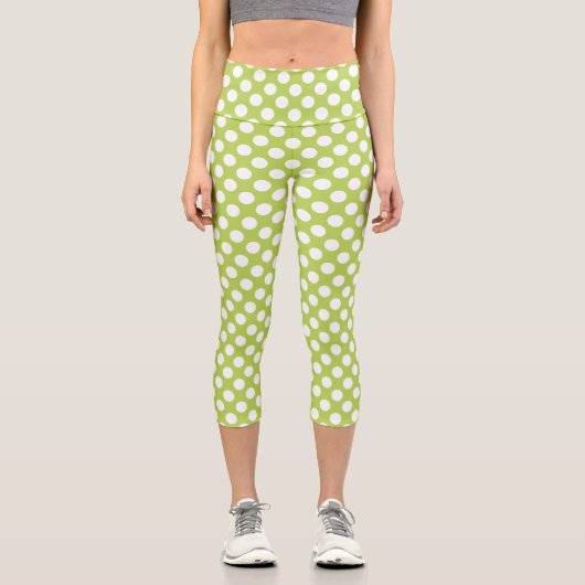 Grüne Polka-Punkte, Polka-Dot-Muster, Punkte, gepu Capri Leggings (Vorderseite)