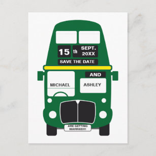 Grüne Postkarte des Busses Save the Date