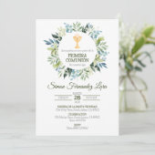Grüne Primera Comunion Spanische Erste Kommune Einladung (Stehend Vorderseite)