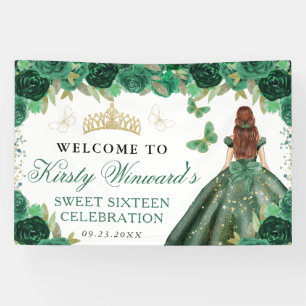 Grüne Prinzessin mit roten Haaren im Blumenkleid S Banner