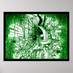 Grüne psychedelische surrealistische Zeichnung Poster