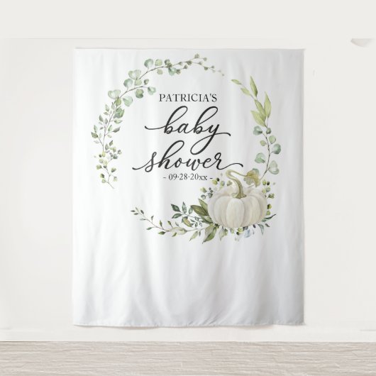 Grüne Pumpkin Fall Babydusche Hintergrund Wandteppich (Vorderseite)