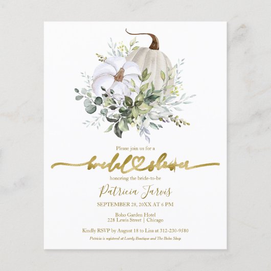 Grüne Pumpkin Fall Bridal Dusche Einladung (Vorderseite)