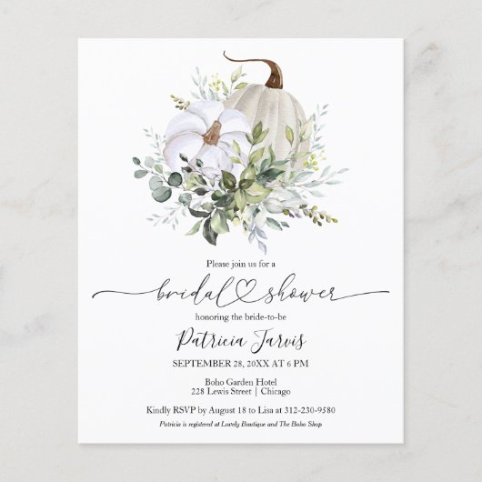 Grüne Pumpkin Fall Bridal Dusche Einladung (Vorderseite)