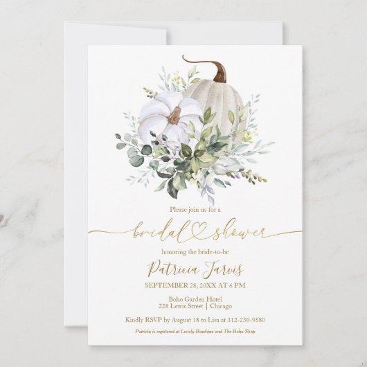 Grüne Pumpkin Fall Bridal Dusche Einladung (Vorderseite)