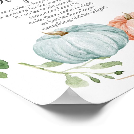 Grüne Pumpkin Gender Reveal Night Diapers Zeichen Poster (Ecke)