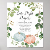 Grüne Pumpkin Gender Reveal Night Diapers Zeichen Poster (Vorne)