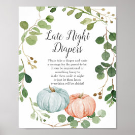 Grüne Pumpkin Gender Reveal Night Diapers Zeichen Poster