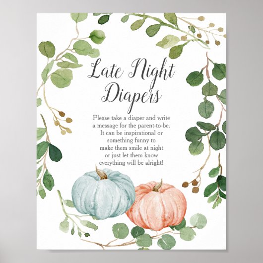 Grüne Pumpkin Gender Reveal Night Diapers Zeichen Poster (Vorne)