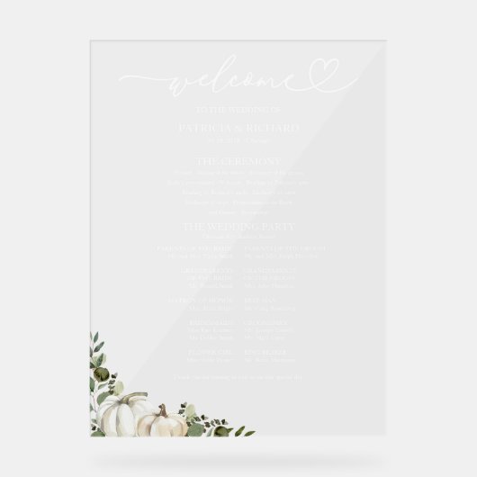 Grüne Pumpkin Hochzeit im Herbst Programmzeichen Acrylschild (Vorderseite)