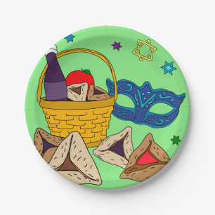 Grüne Purim Plate Pappteller