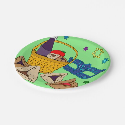 Grüne Purim Plate Pappteller (Schrägansicht)