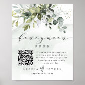 Grüne QR Code Honeymoon Wedding Cash Fund Sign Poster (Vorne)