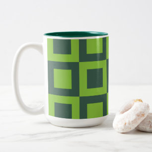 Grüne Quadrate Geometrisch Zweifarbige Tasse