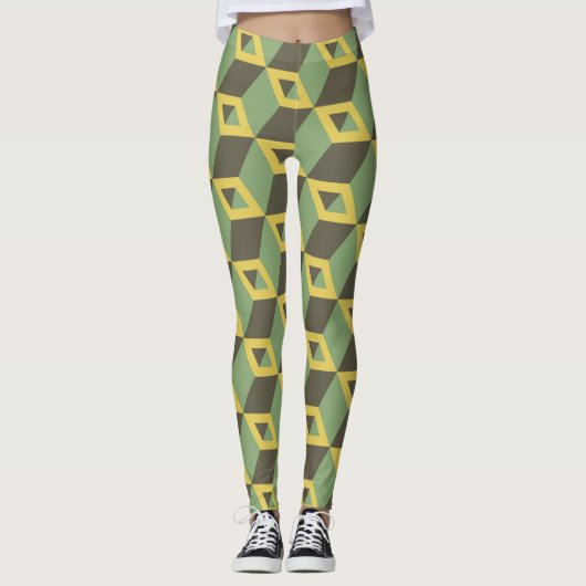 Grüne Quadrate Leggings (Vorderseite)