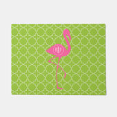 Grüne Quatrefoil Monogramm-Rosa-Flamingo-Fußmatte Fußmatte (Vorderseite)