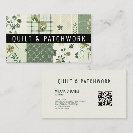Grüne Quilt-Patchwork-Handmade-Kleidung Visitenkarte (Vorne/Hinten)
